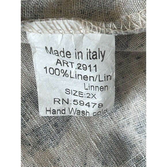 Lungo L'arno Beige Linen Blouse Snakeskin Print Artsy Boho Lagenlook Size 2X - Picture 7 of 10
